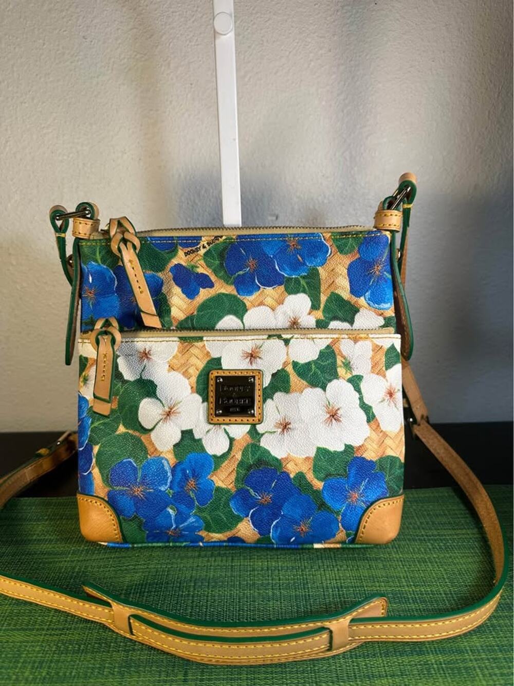 Dooney & Bourke Blue & White Pansy Floral Crossbody Bag